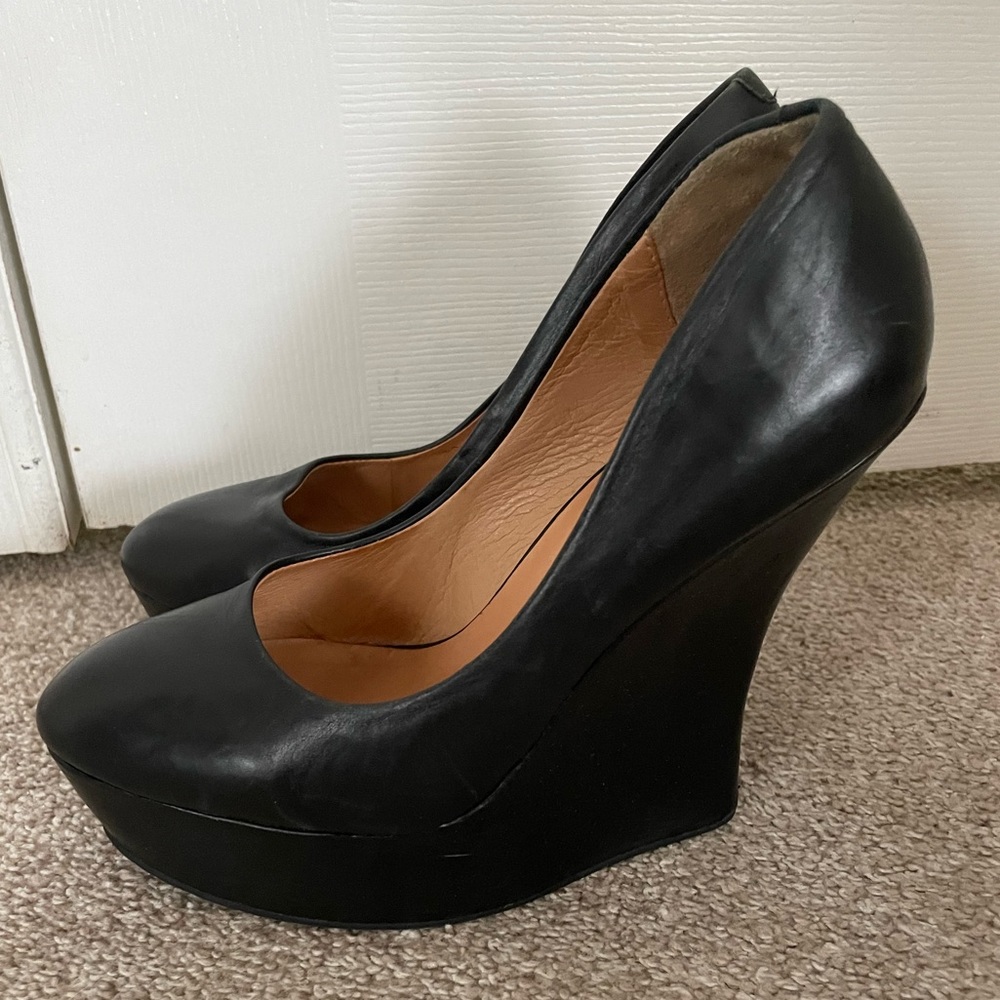 L.A.M.B platform wedges, black leather. Size 6.5